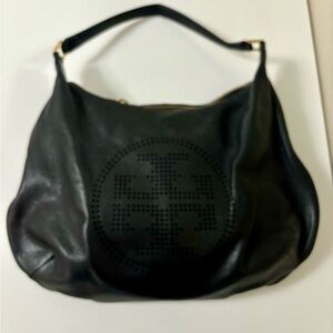 Tory Burch Perforated Logo Hobo Black Purse